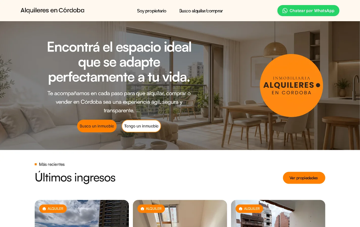 Página web de Inmobiliaria Alquileres en Córdoba vista en computadora