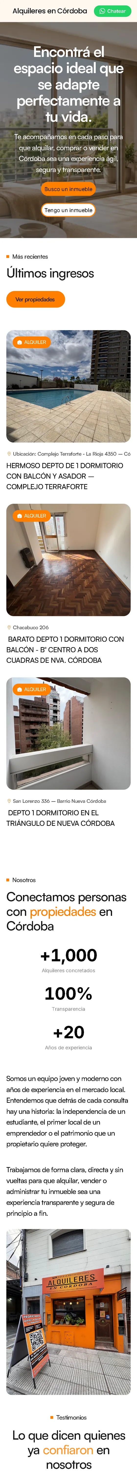 Página web de Inmobiliaria Alquileres en Córdoba vista en celular